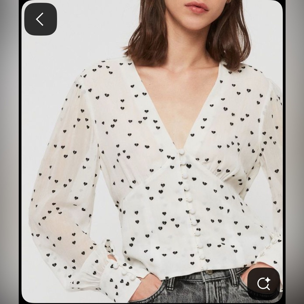 All Saints White Heart Print Blouse